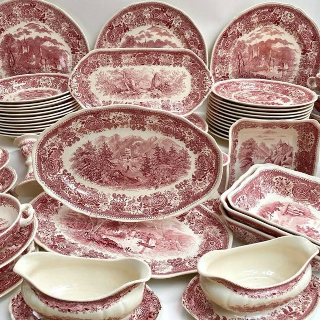 Villeroy & Boch Burgenland Red Dinner Service Coffee/Tea Set Large Serving Set with Stamp Villeroy