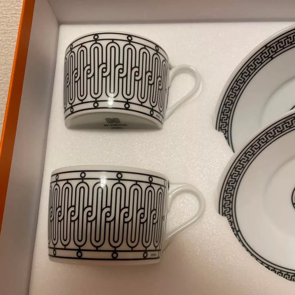 HERMES H Deco Ash Deco Teacup Pair Cup & Saucer With HERMES Private Box Never used with original packing ( not sealed)