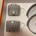 HERMES H Deco Ash Deco Teacup Pair Cup & Saucer With HERMES Private Box Never used with original packing ( not sealed)