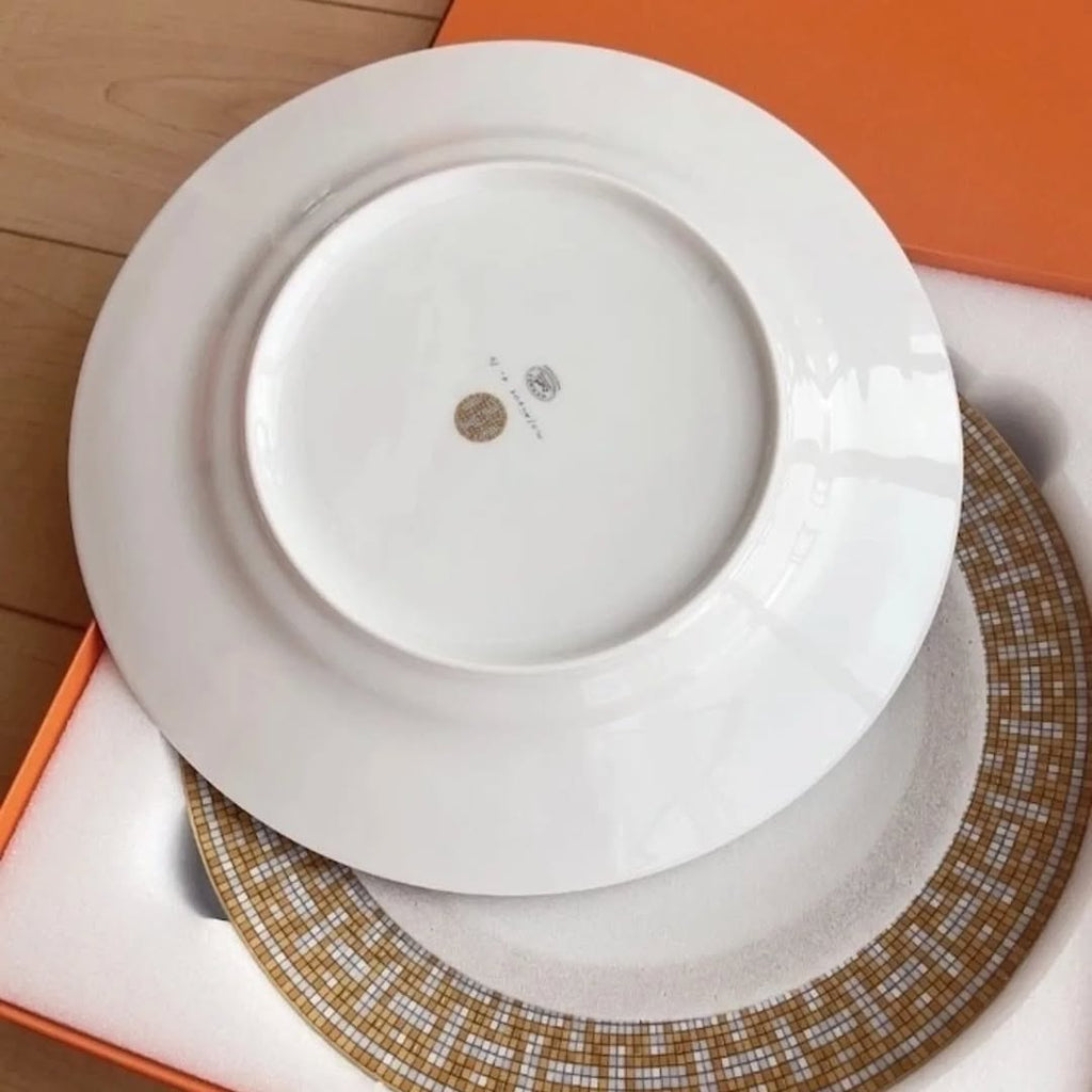 Hermes Dinner Plate Mosaique Au 24 Gold Dish Tableware 2 set Auth New Box 27.5 cm
