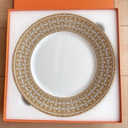 Hermes Dinner Plate Mosaique Au 24 Gold Dish Tableware 2 set Auth New Box 27.5 cm