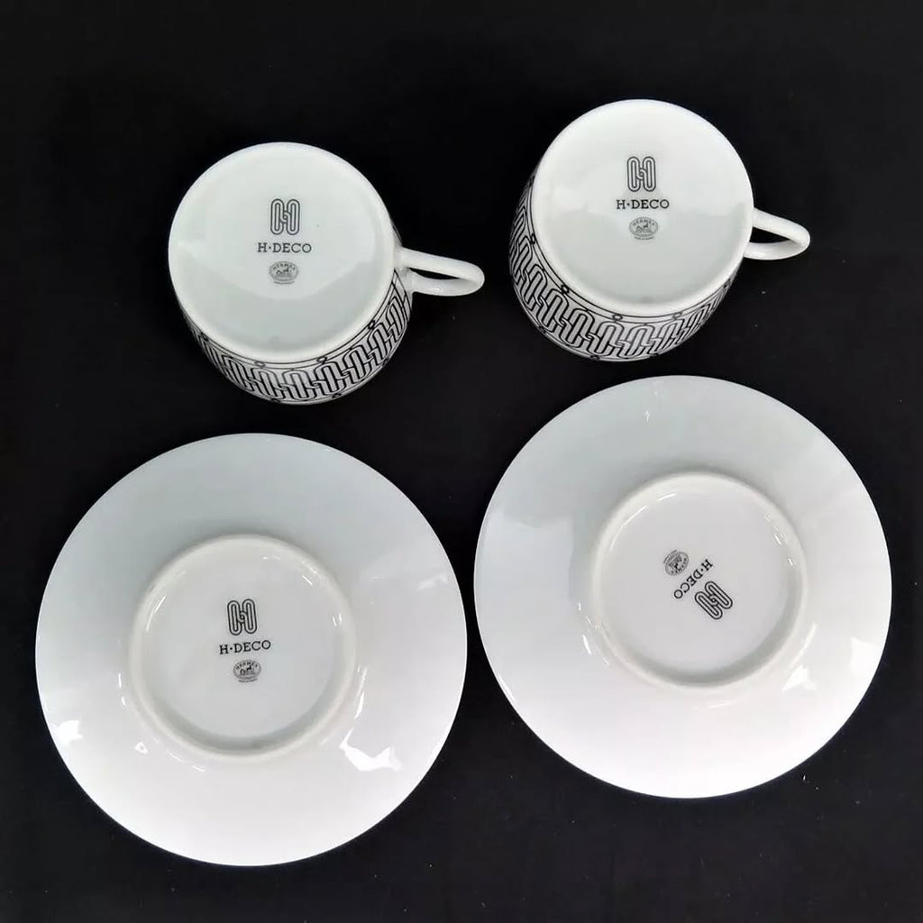 HERMES H Deco Ash Deco Teacup Pair Cup & Saucer With HERMES Private Box Never used with original packing ( not sealed)