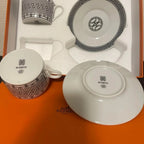 HERMES H Deco Ash Deco Teacup Pair Cup & Saucer With HERMES Private Box Never used with original packing ( not sealed)