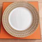 Hermes Dinner Plate Mosaique Au 24 Gold Dish Tableware 2 set Auth New Box 27.5 cm