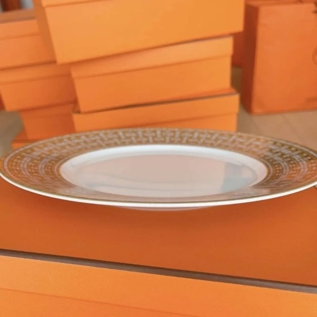 Hermes Dinner Plate Mosaique Au 24 Gold Dish Tableware 2 set Auth New Box 27.5 cm